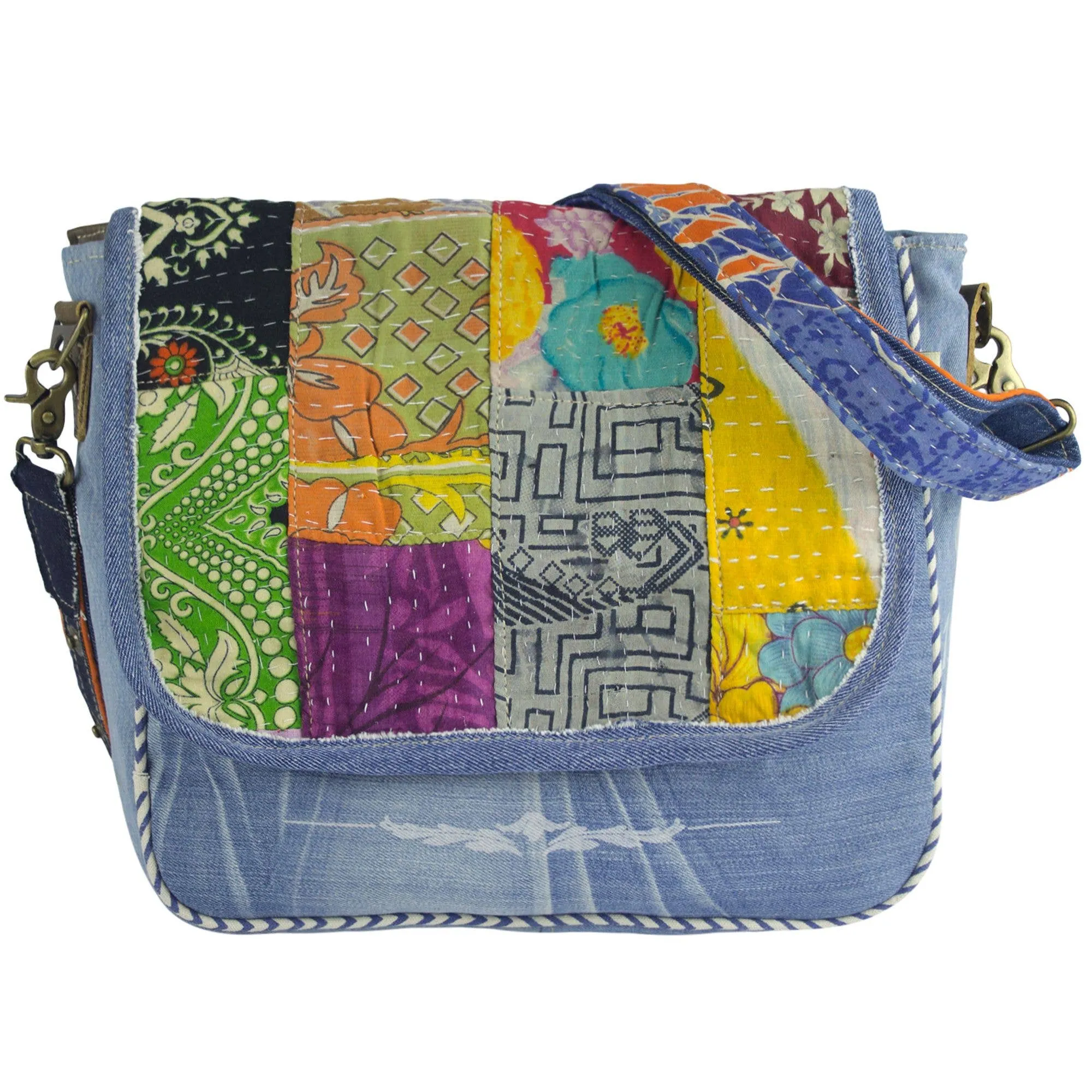 Denim Patch Modern Vintage Messenger Bag